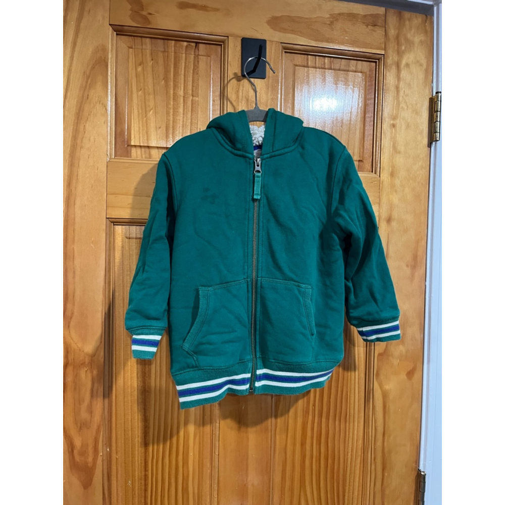 Little Kids Mino Boden Full Zip Sherpa Lined Green Embroidered Train Hoodie 3-4